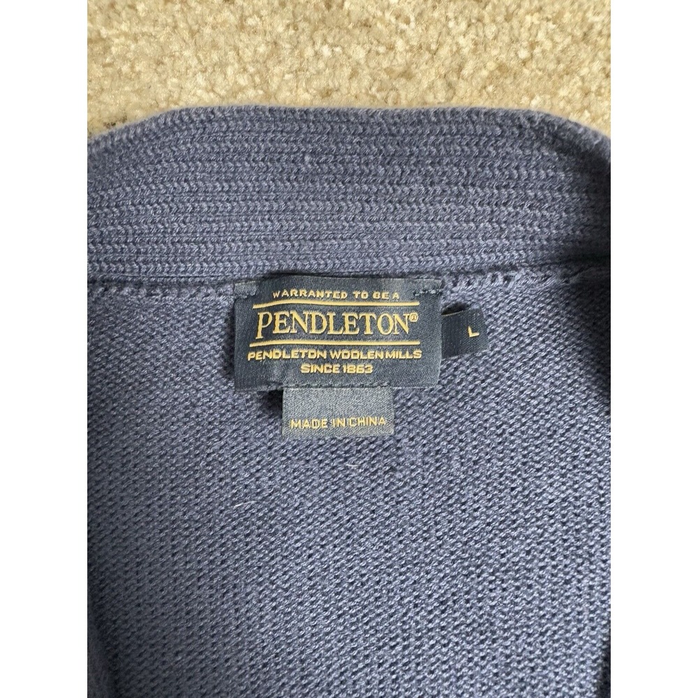 Pendleton Women's Large V Neck Cardigan Sweater Cotton Navy Blue‎ Long Sleeve - Picture 3 of 7